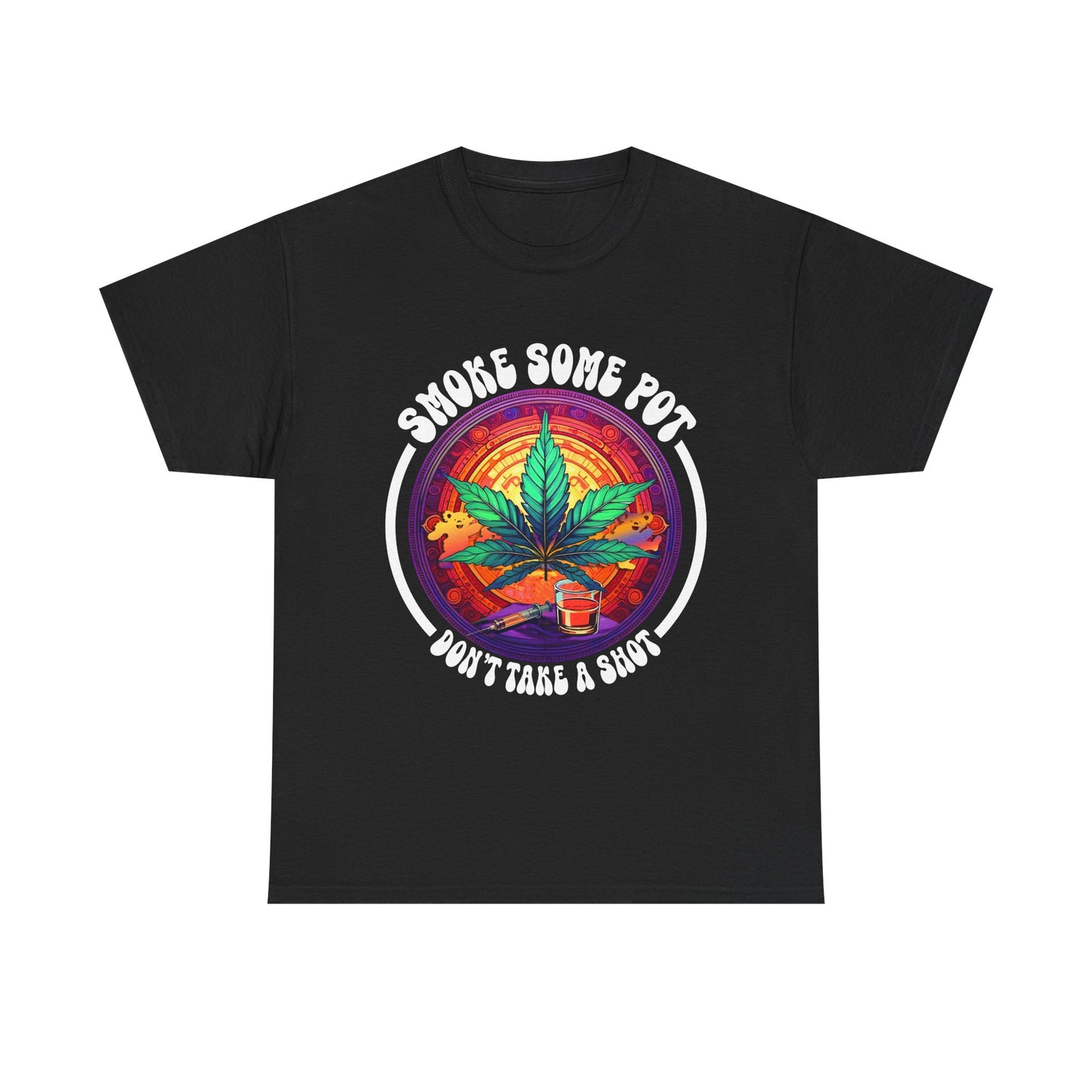 Vibrant Cannabis Art Unisex Heavy Cotton Tee | Retro Floral Design