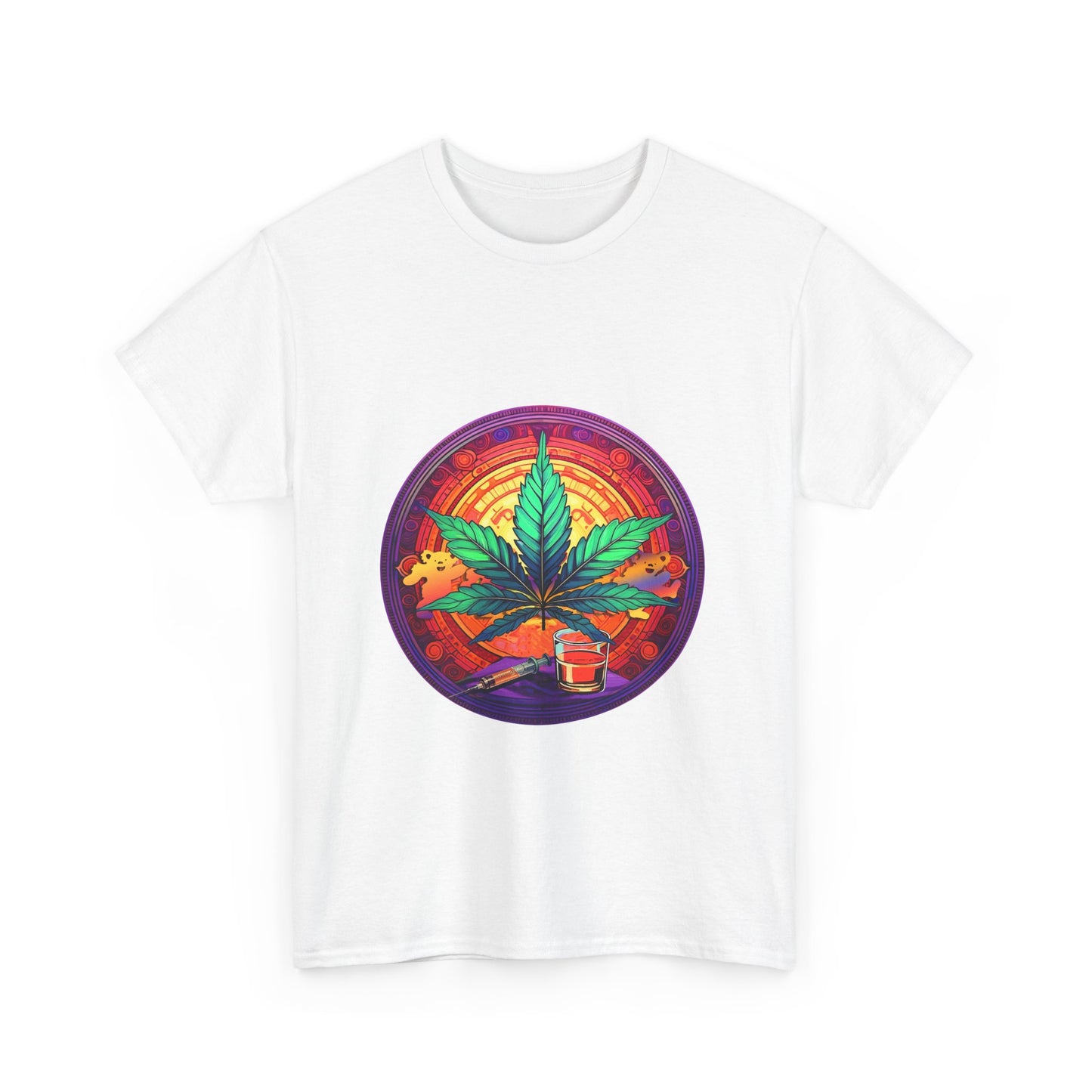 Vibrant Cannabis Art Unisex Heavy Cotton Tee | Retro Floral Design