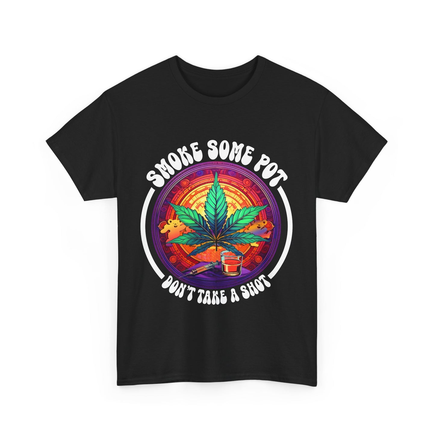 Vibrant Cannabis Art Unisex Heavy Cotton Tee | Retro Floral Design