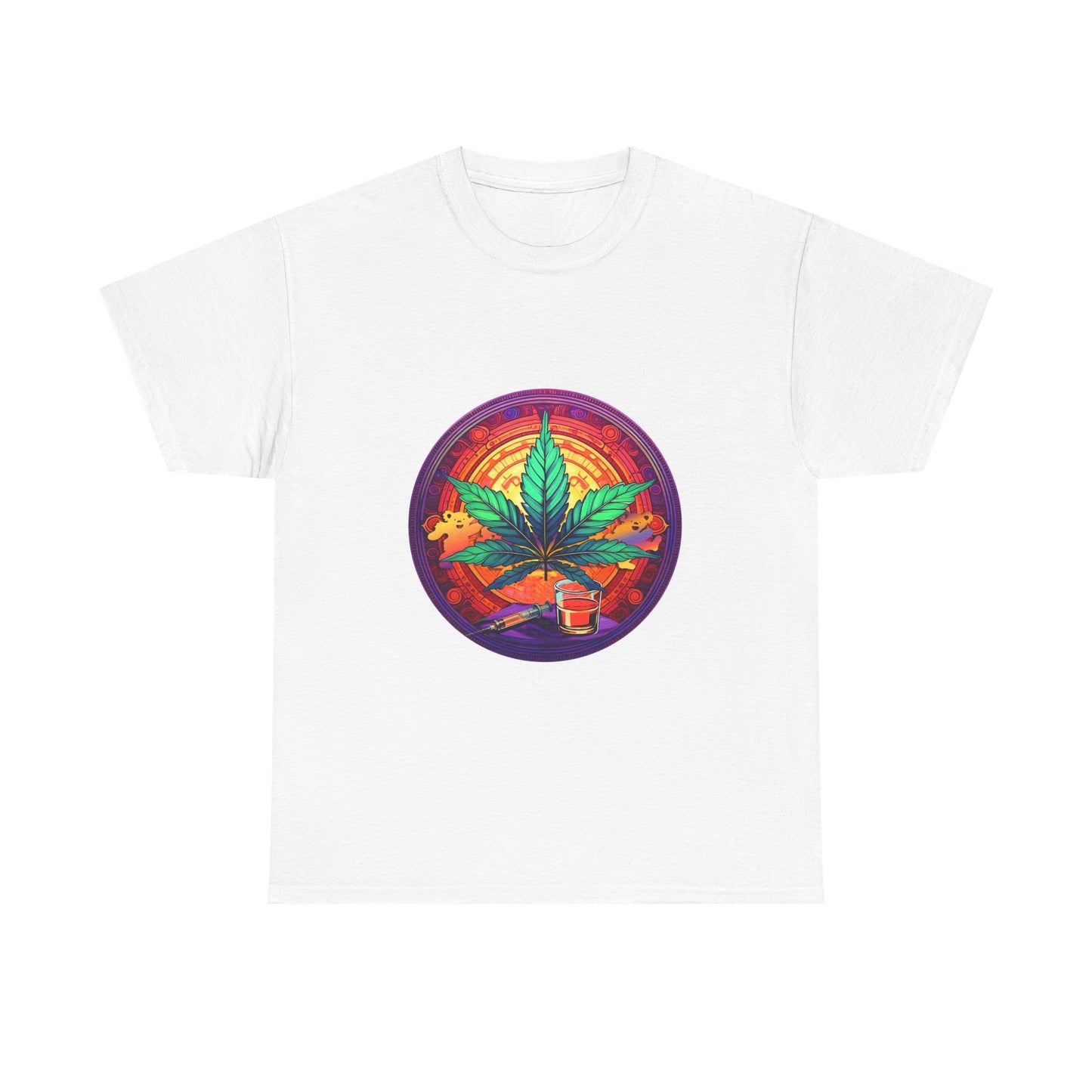 Vibrant Cannabis Art Unisex Heavy Cotton Tee | Retro Floral Design